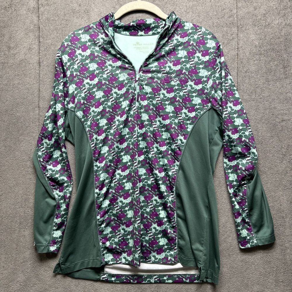 Peter Millar‎ Crown Performance 1/4 Zip Womens Medium Green Floral Sea Island